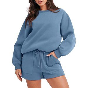 Women 2 Piece Outfits Sweatsuit Oversized Sweatshirt & Lounge Shorts 2023